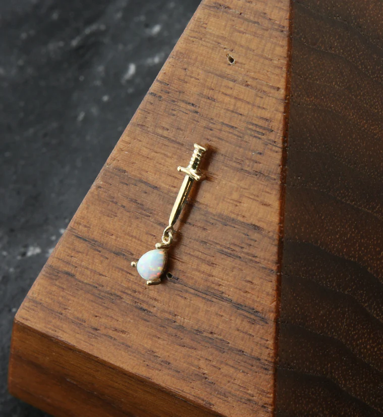 14kt Gold Dagger White Opalite Dangle Threadless Top - Image 2