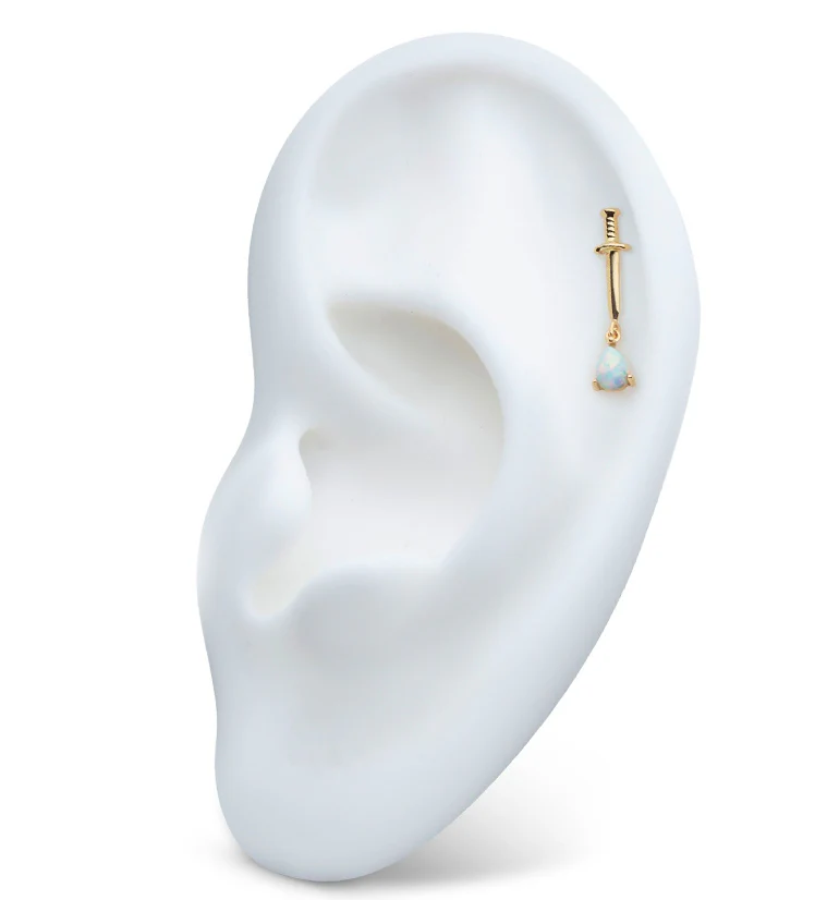 14kt Gold Dagger White Opalite Dangle Threadless Top - Image 3