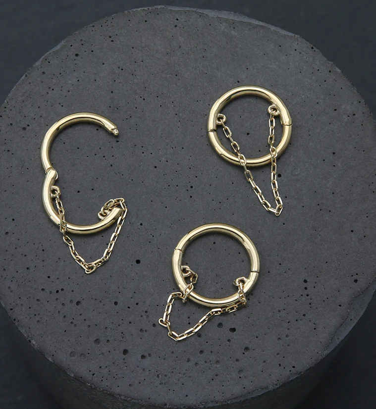 14kt Gold Dangle Chain Hinged Segment Ring - Image 2
