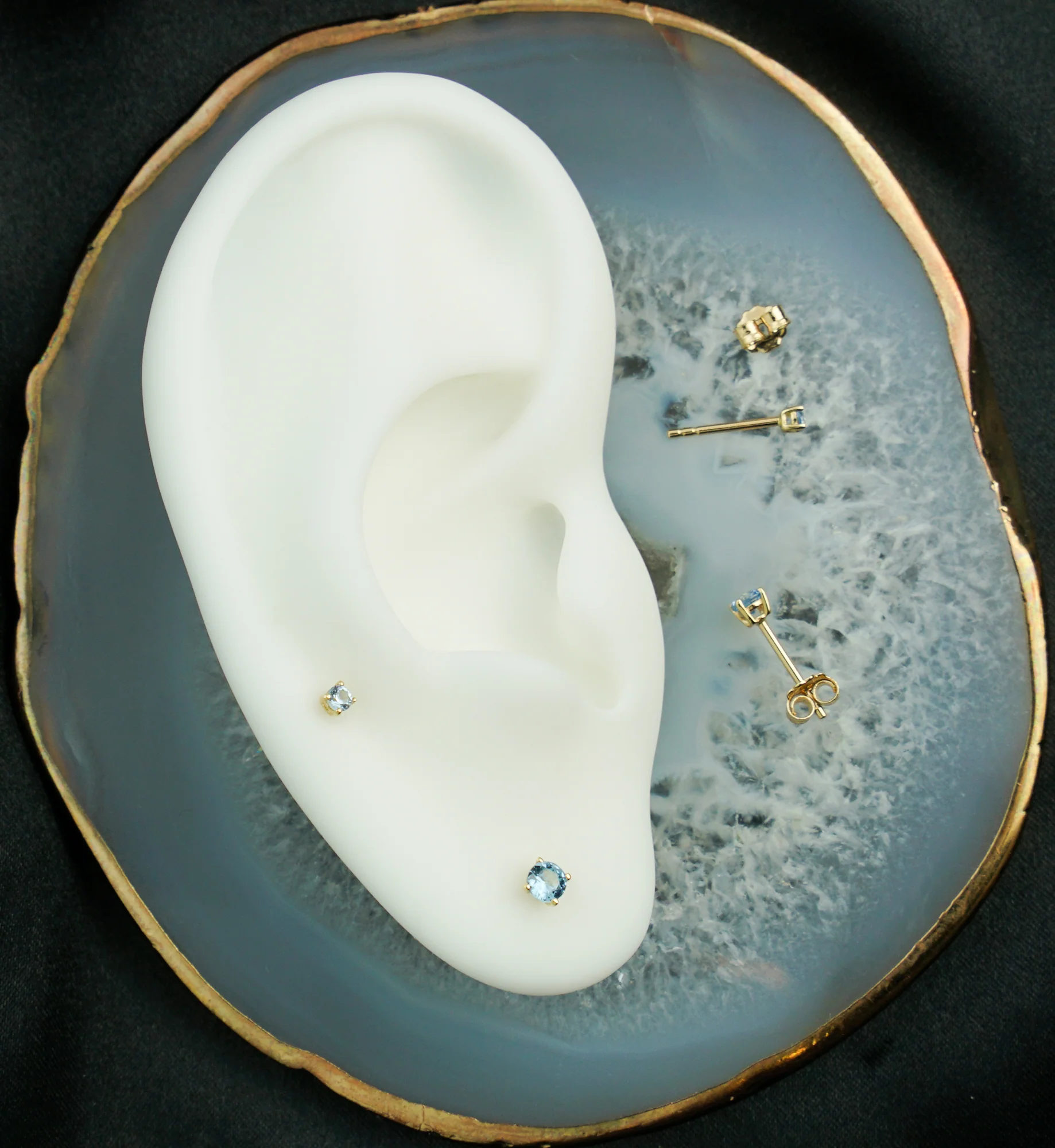 14kt Gold December Birthstone Blue CZ Stud Earrings - Image 2