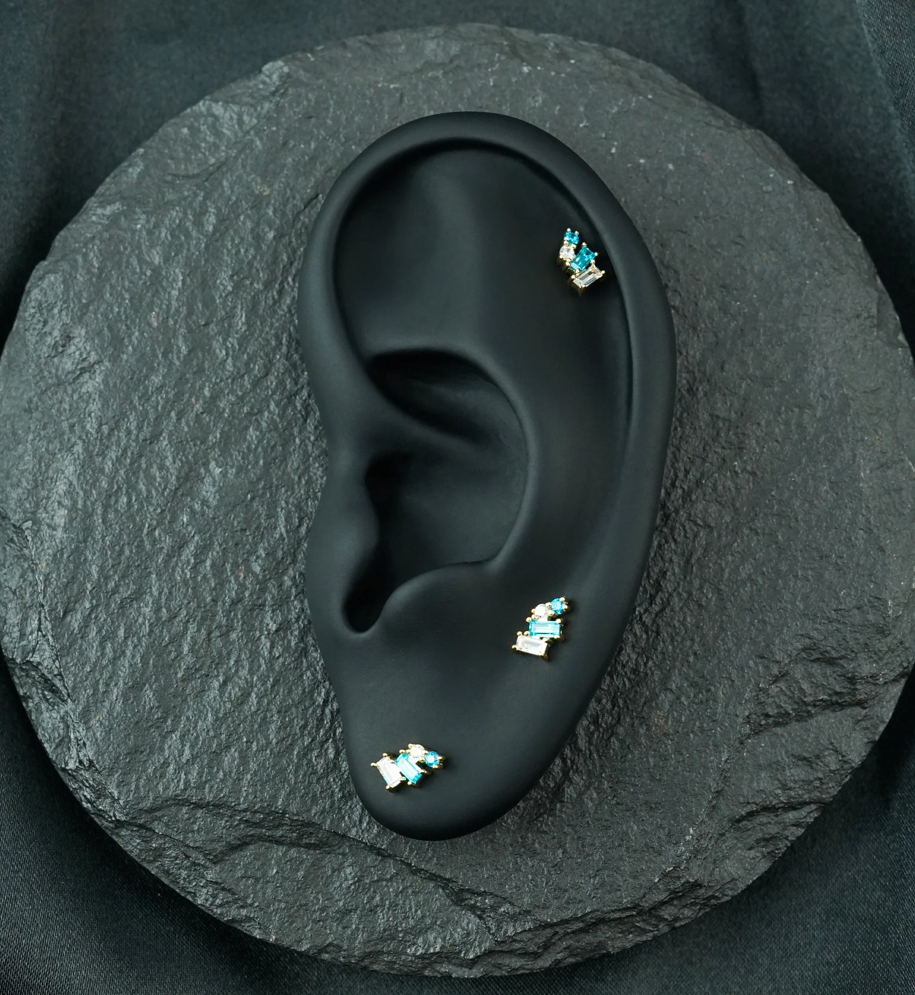 14kt Gold Downpour Aqua CZ Threadless Top - Image 2