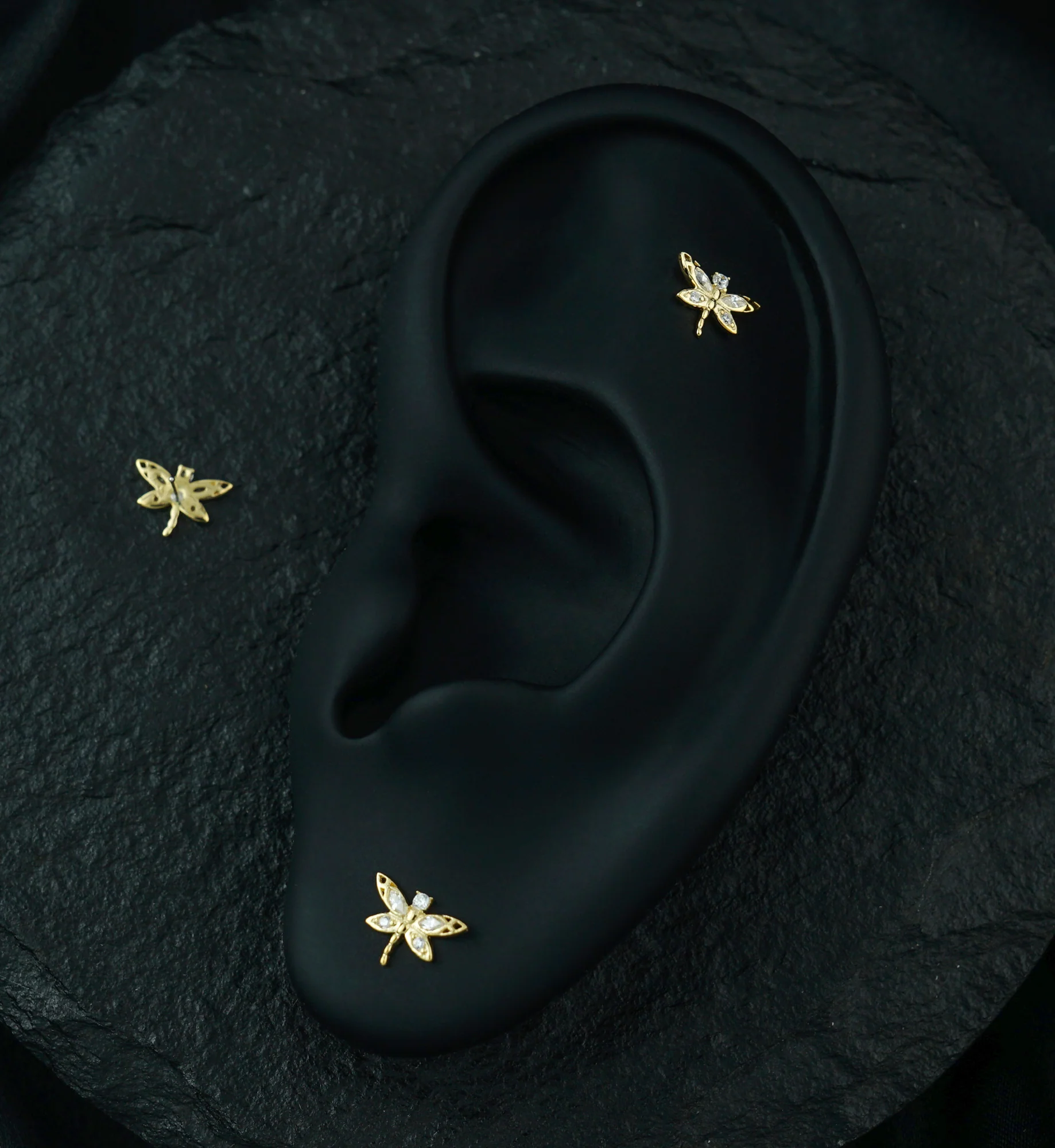 14kt Gold Dragonfly Marquise CZ Threadless Top - Image 2
