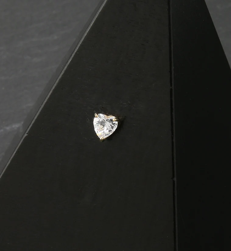 14kt Gold Dual Prong Heart CZ Threadless Top - Image 2