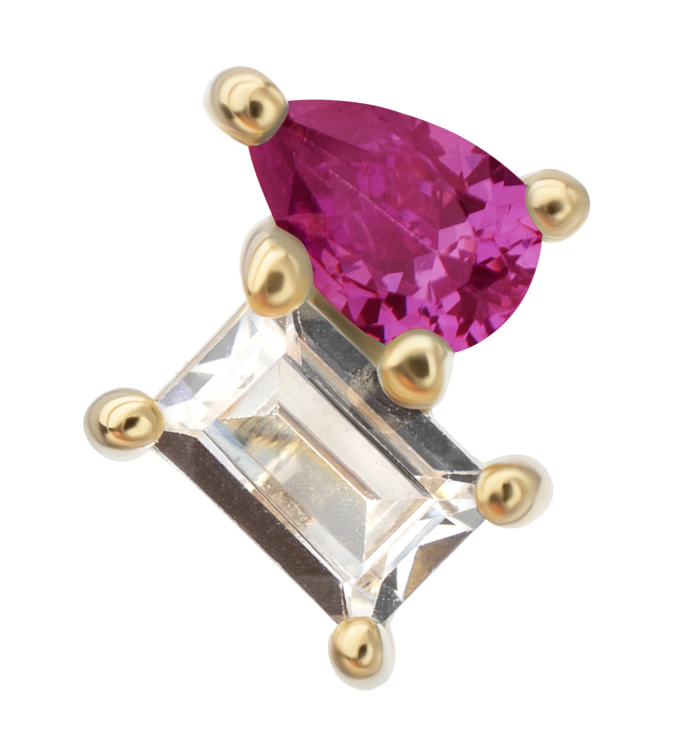 14kt Gold Exponential Teardrop Pink CZ Threadless Top