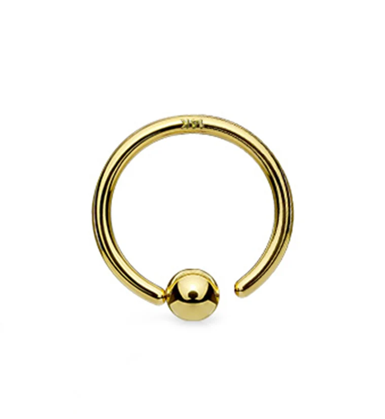 14kt Gold Fixed Ball Captive Bead Ring - Image 2