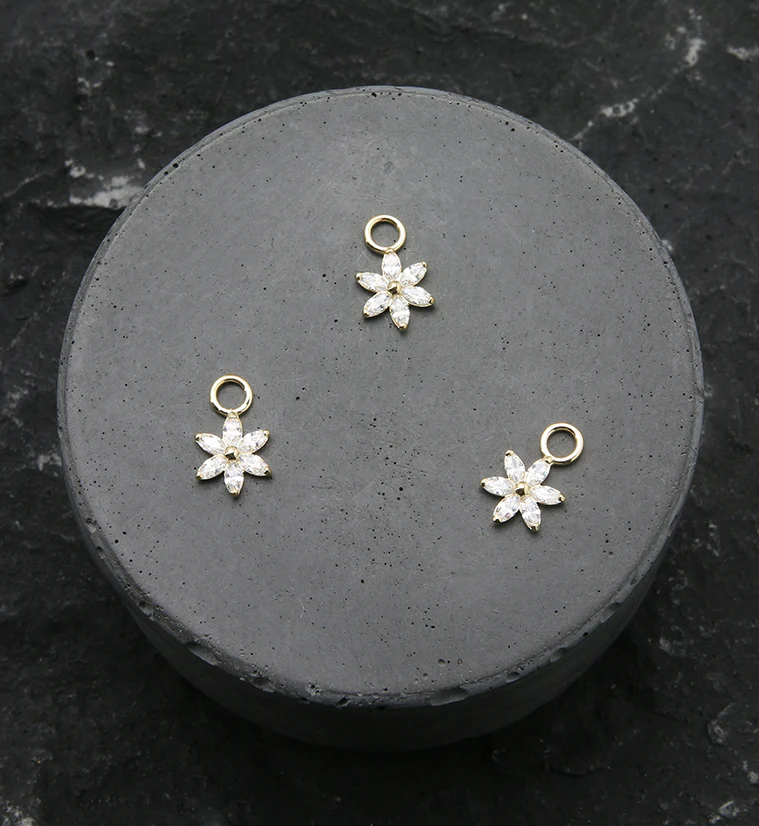 14kt Gold Flower Clear CZ Charm - Image 2