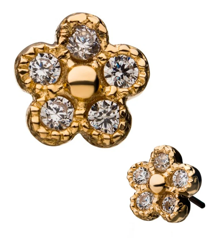 14kt Gold Flower Petal Gem Threadless Top