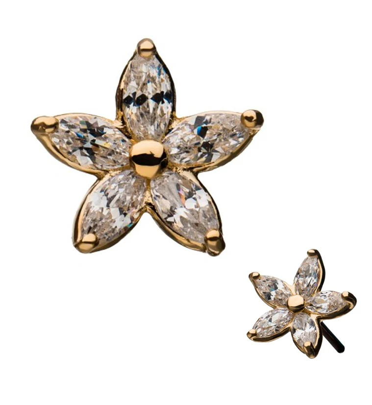 14kt Gold Flower Prong CZ Threadless Top