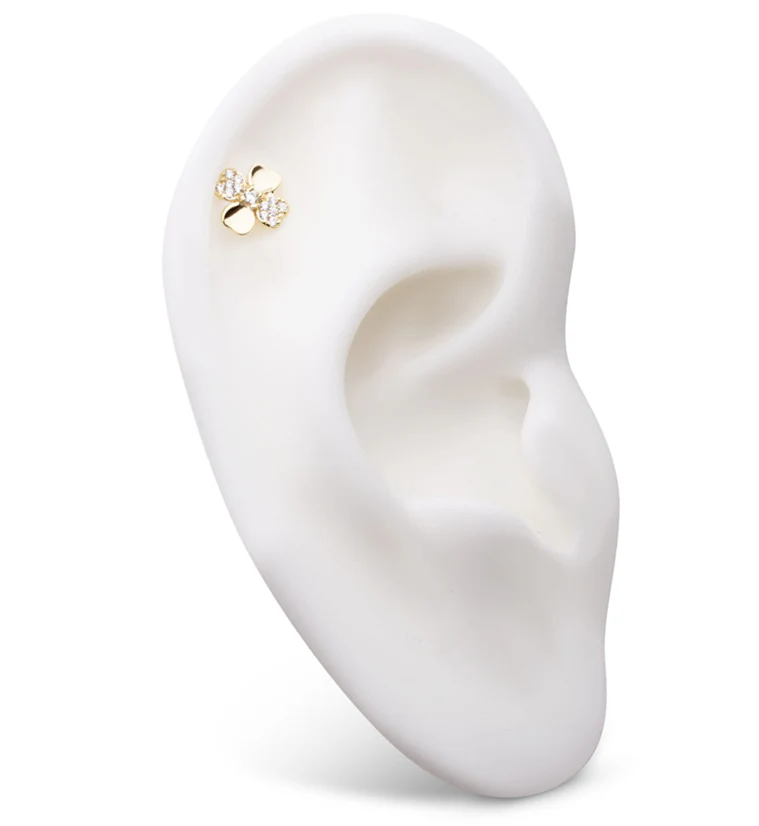 14kt Gold Four Leaf Clover Alternate Pave Clear CZ Threadless Top - Image 3