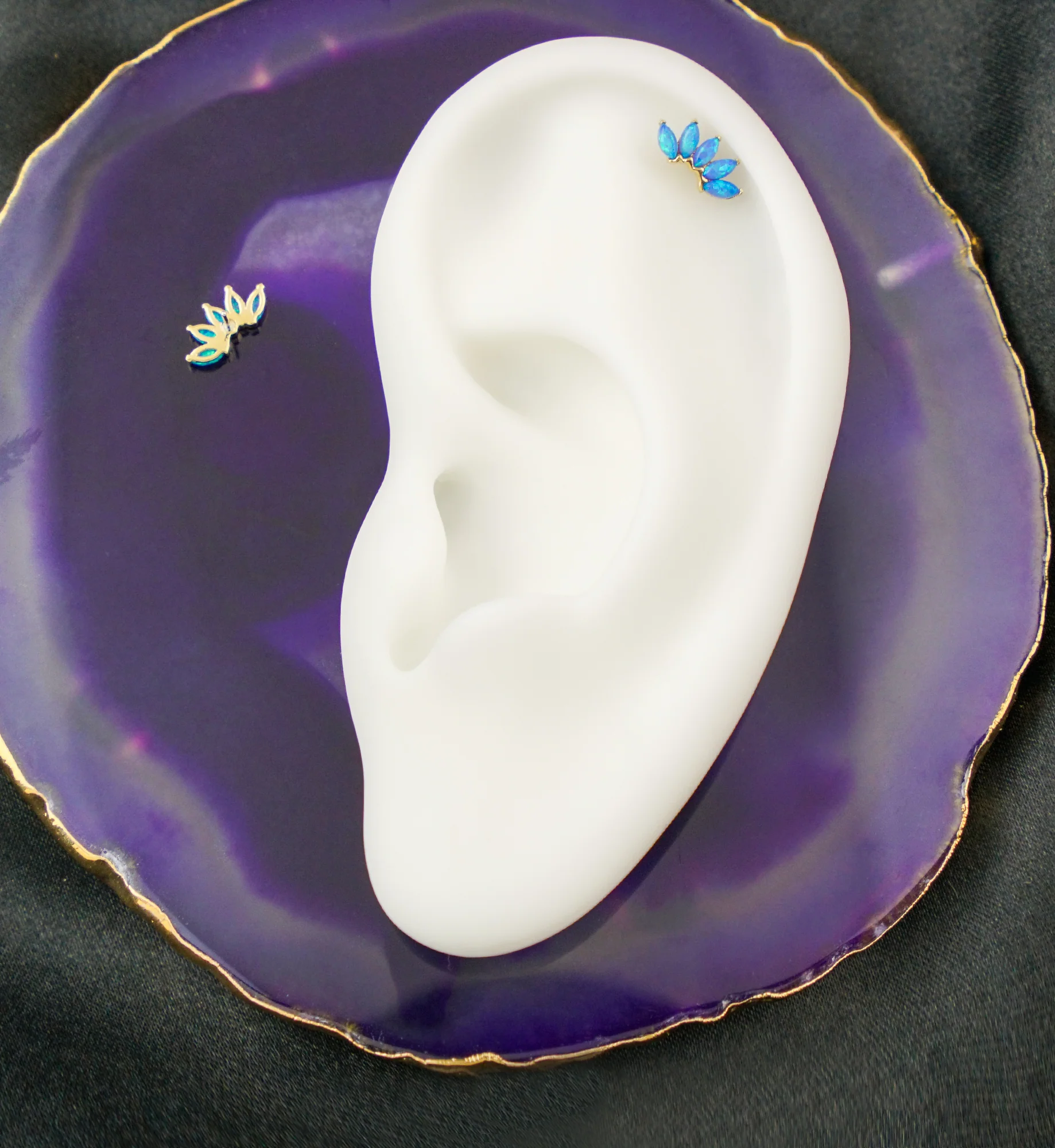 14kt Gold Half Crown Blue Opalite Threadless Top - Image 2