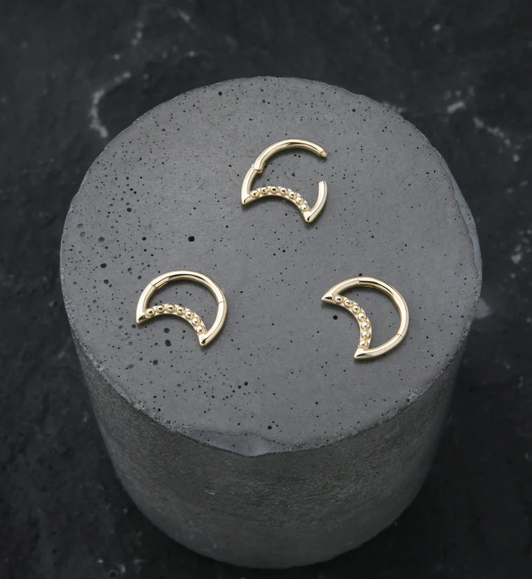 14kt Gold Crescent Moon Bead Hinged Segment Ring - Image 2