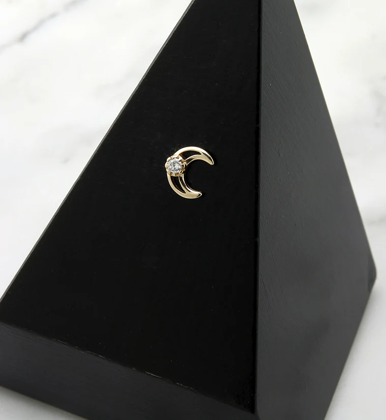 14kt Gold Half Moon CZ Threadless Top - Image 2