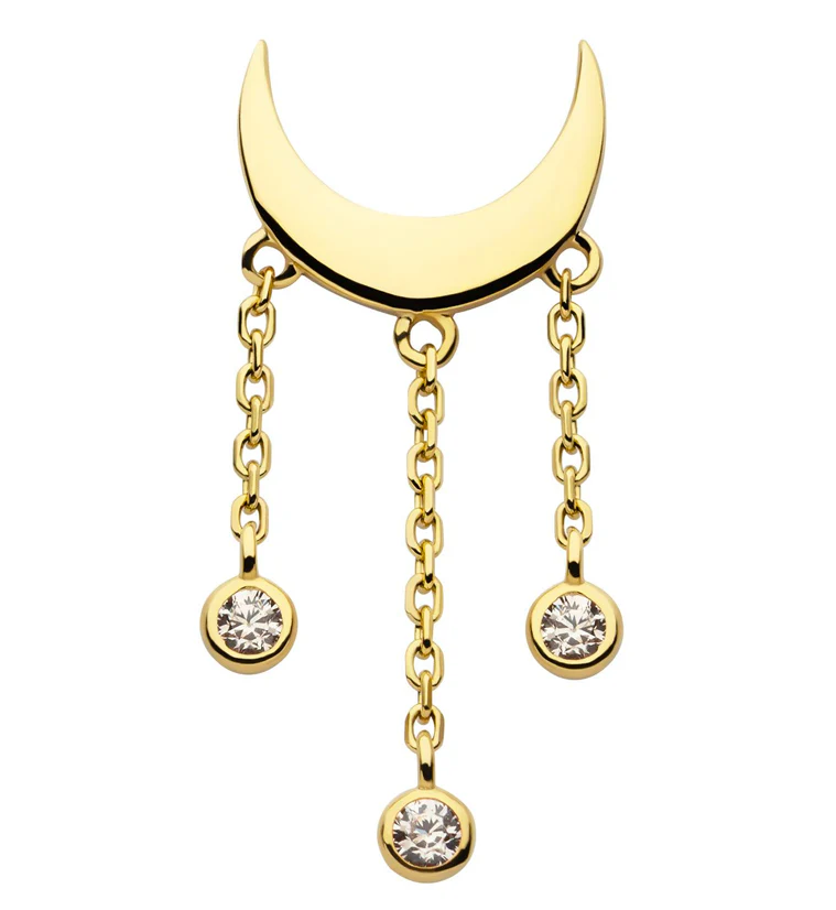 14kt Gold Crescent Moon Dangle Clear CZ Threadless Top