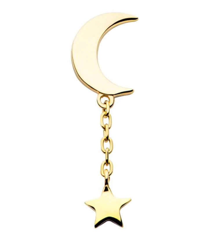 14kt Gold Crescent Moon Dangle Star Threadless Top