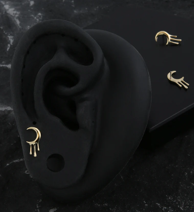 14kt Gold Crescent Moon Drip Threadless Top - Image 2