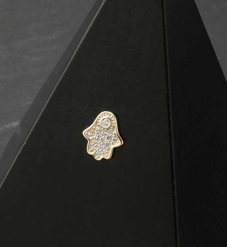 14kt Gold Hamsa Hand CZ Threadless Top - Image 2