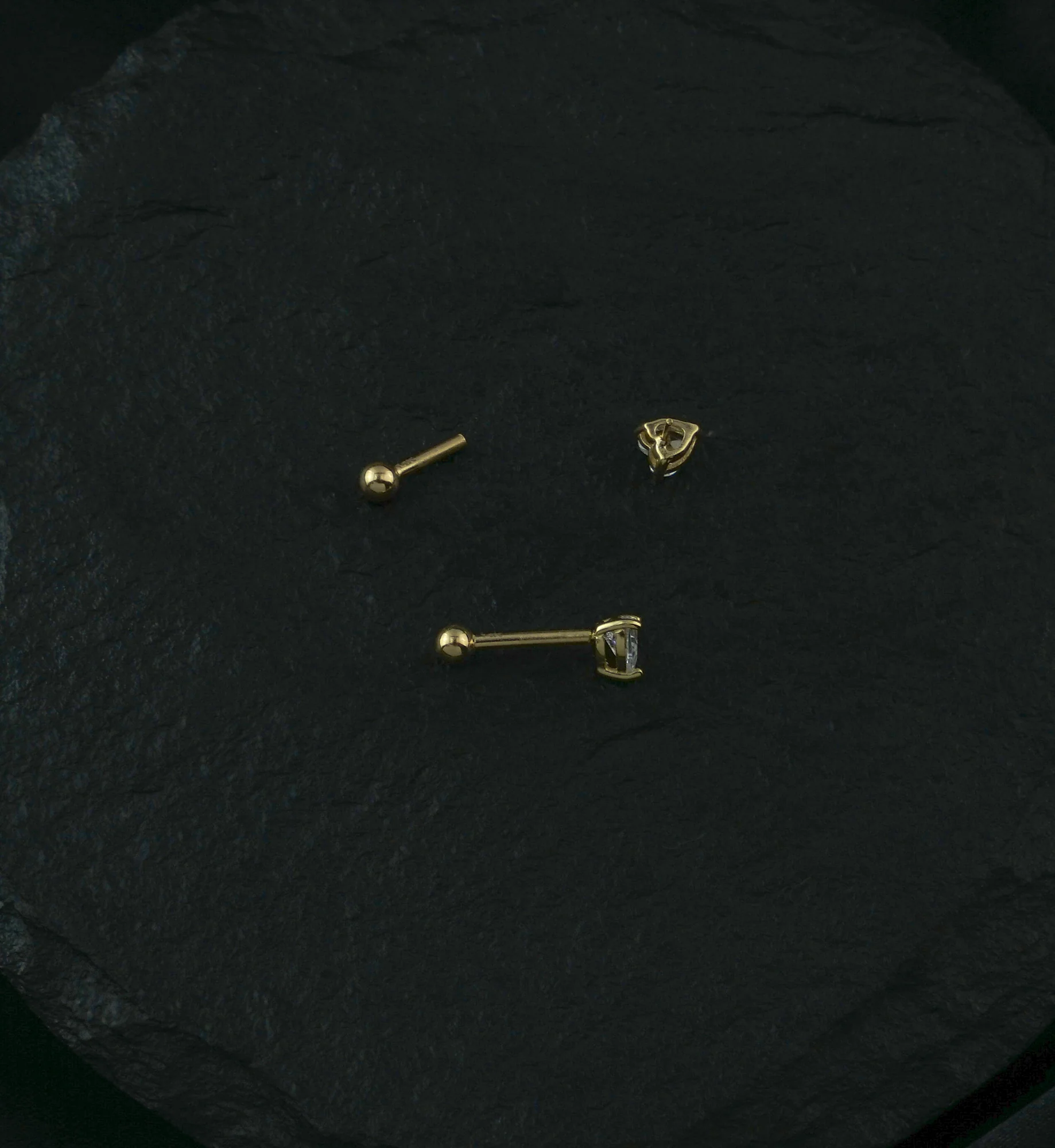 14kt Gold Heart Clear CZ Threadless Cartilage Barbell - Image 3