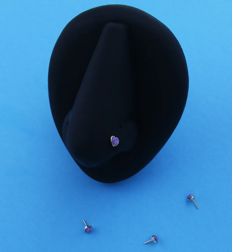 14kt Gold Heart Purple Opalite Threadless Top - Image 3
