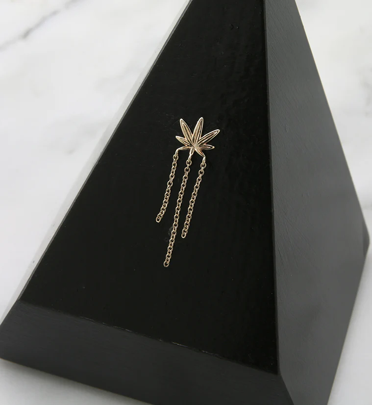 14kt Gold Hemp Leaf Dangle Chain Threadless Top - Image 2