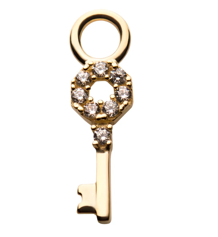 14kt Gold Antique Key CZ Charm