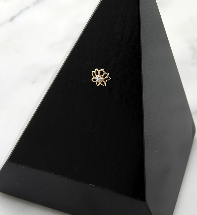 14kt Gold Lotus Flower CZ Threadless Top - Image 2