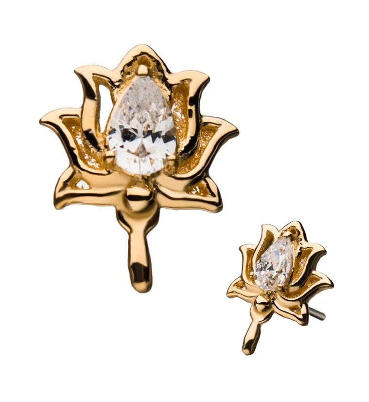 14kt Gold Lotus Flower Gem Threadless Top