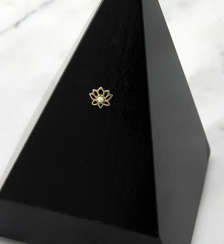 14kt Gold Lotus Flower White Opalite Threadless Top - Image 2
