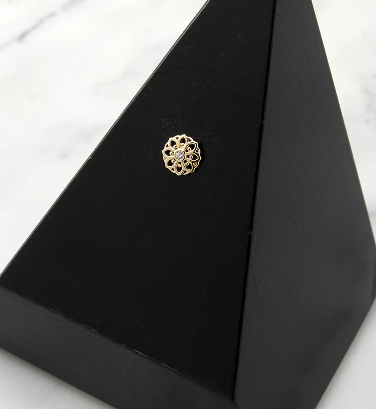 14kt Gold Mandala CZ Threadless Top - Image 2