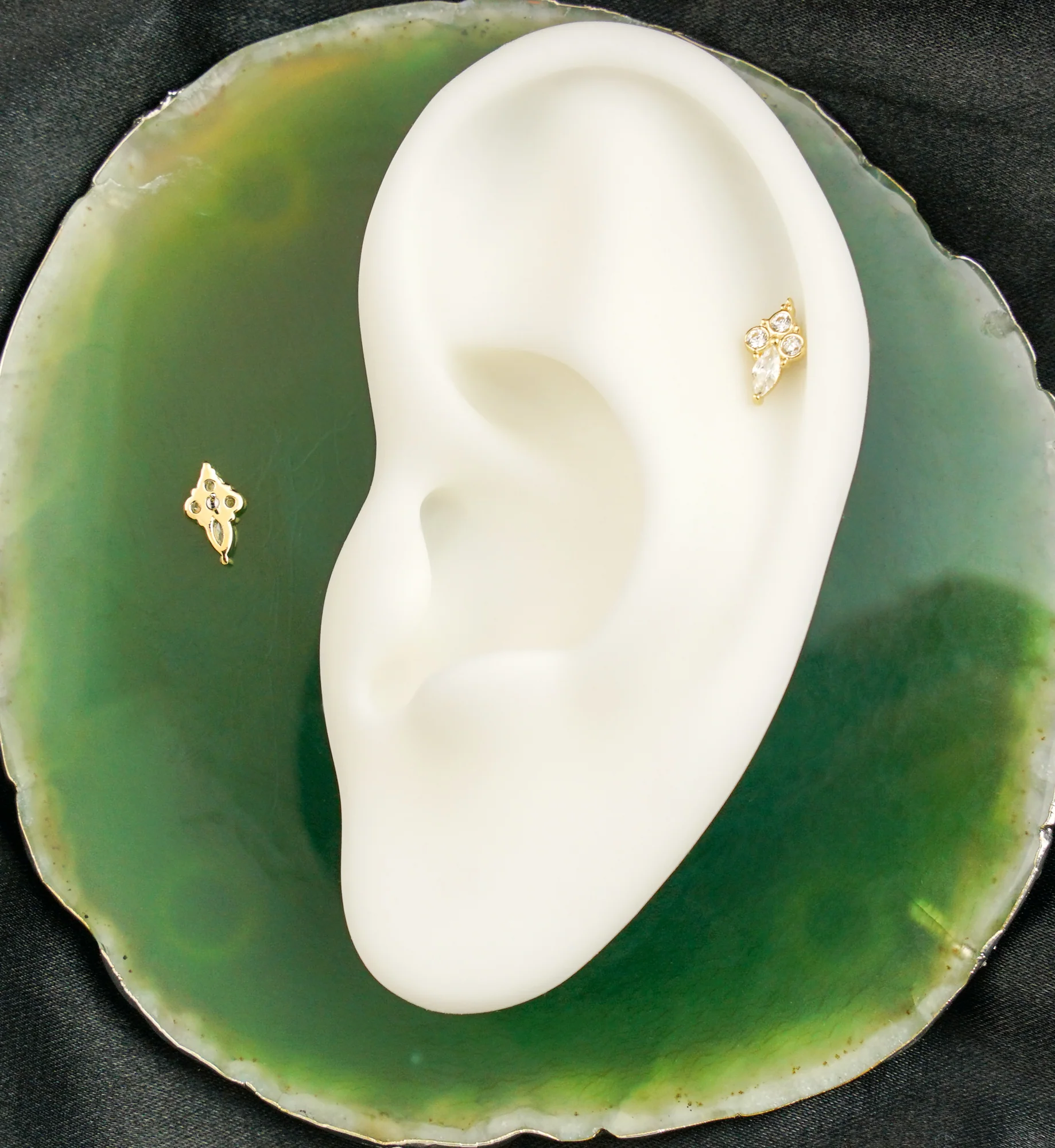 14kt Gold Marquise Trinity Clear CZ Threadless Top - Image 2