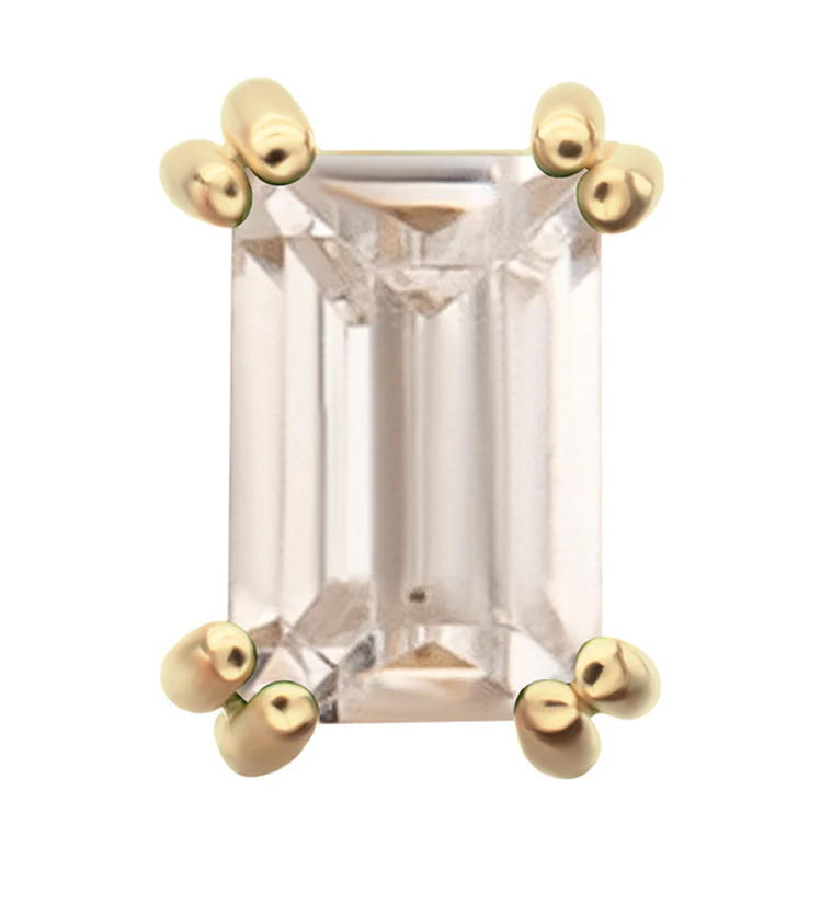 14kt Gold Mini Rectangle Clear CZ Threadless Top