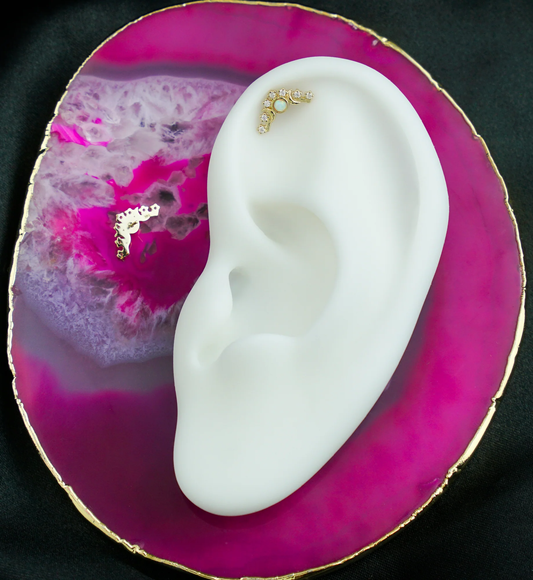 14kt Gold Moon Phase Tiara White Opalite Threadless Top - Image 2