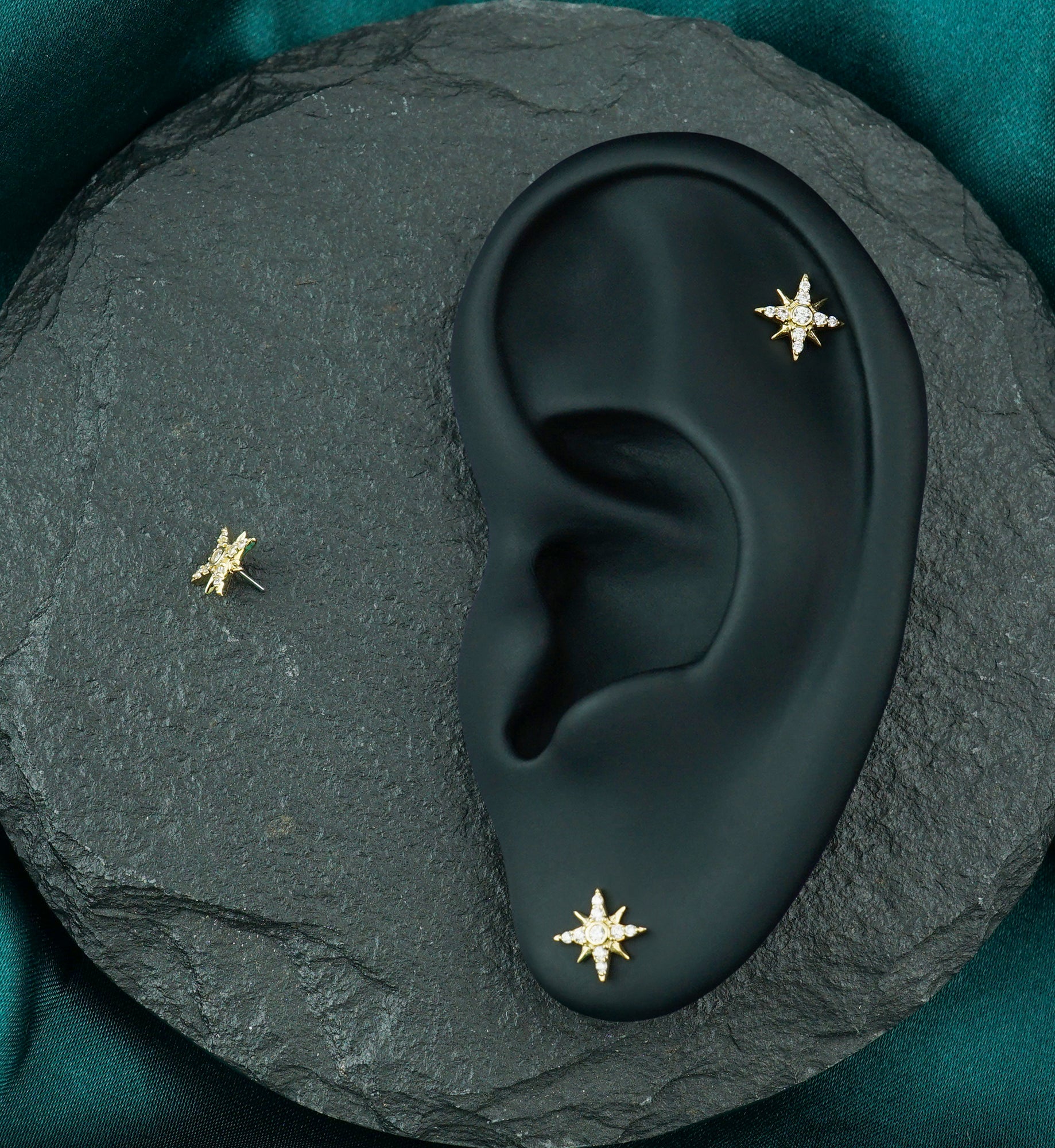 14kt Gold Morning Star Clear CZ Threadless Top - Image 2