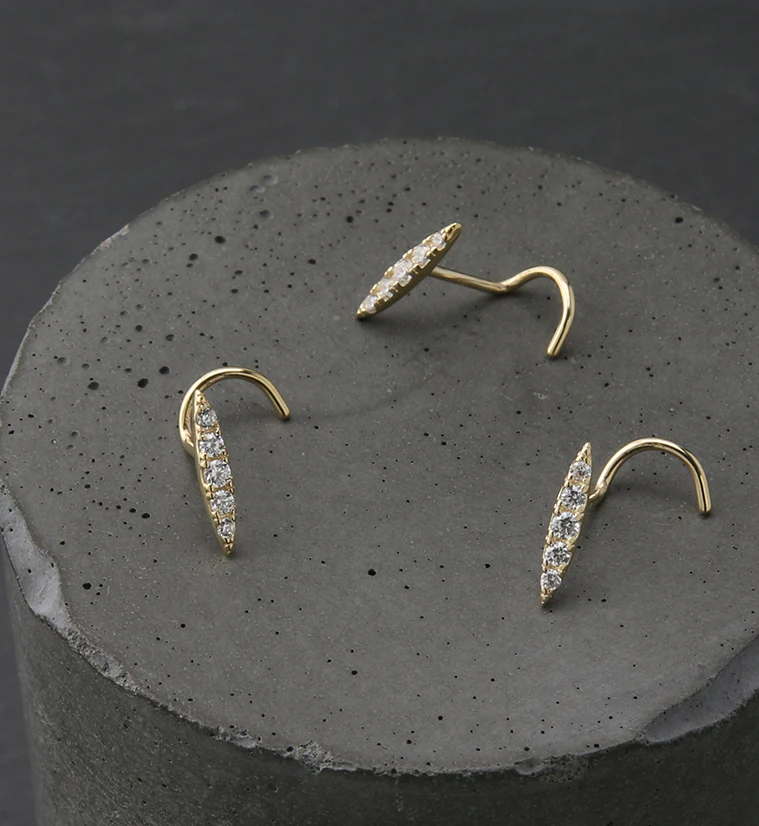 14kt Gold Oblong Clear CZ Nose Screw - Image 2