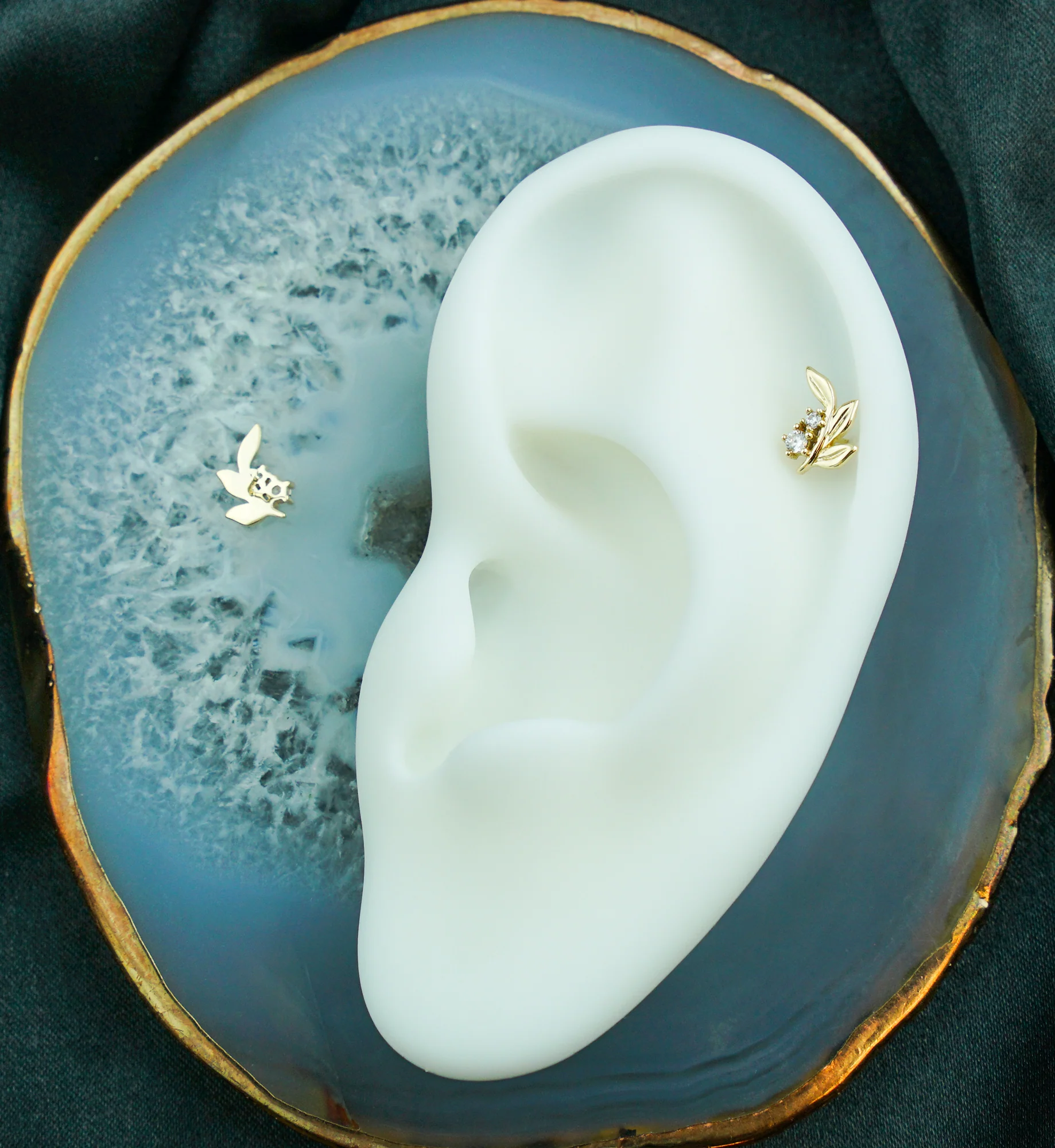 14kt Gold Olive Leaf Clear CZ Threadless Top - Image 2