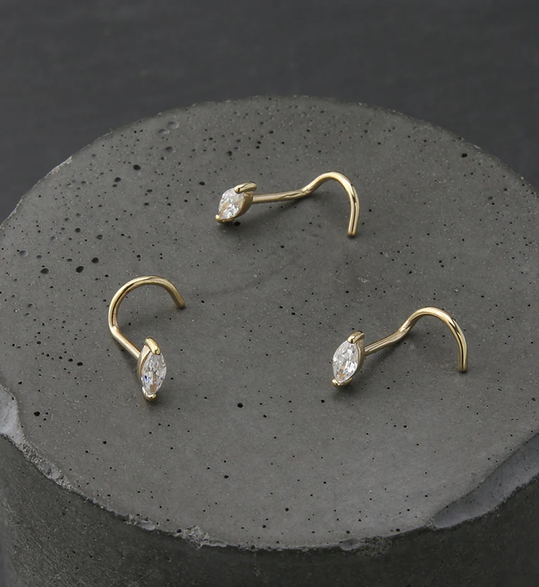 14kt Gold Ovate Clear CZ Nose Screw - Image 2