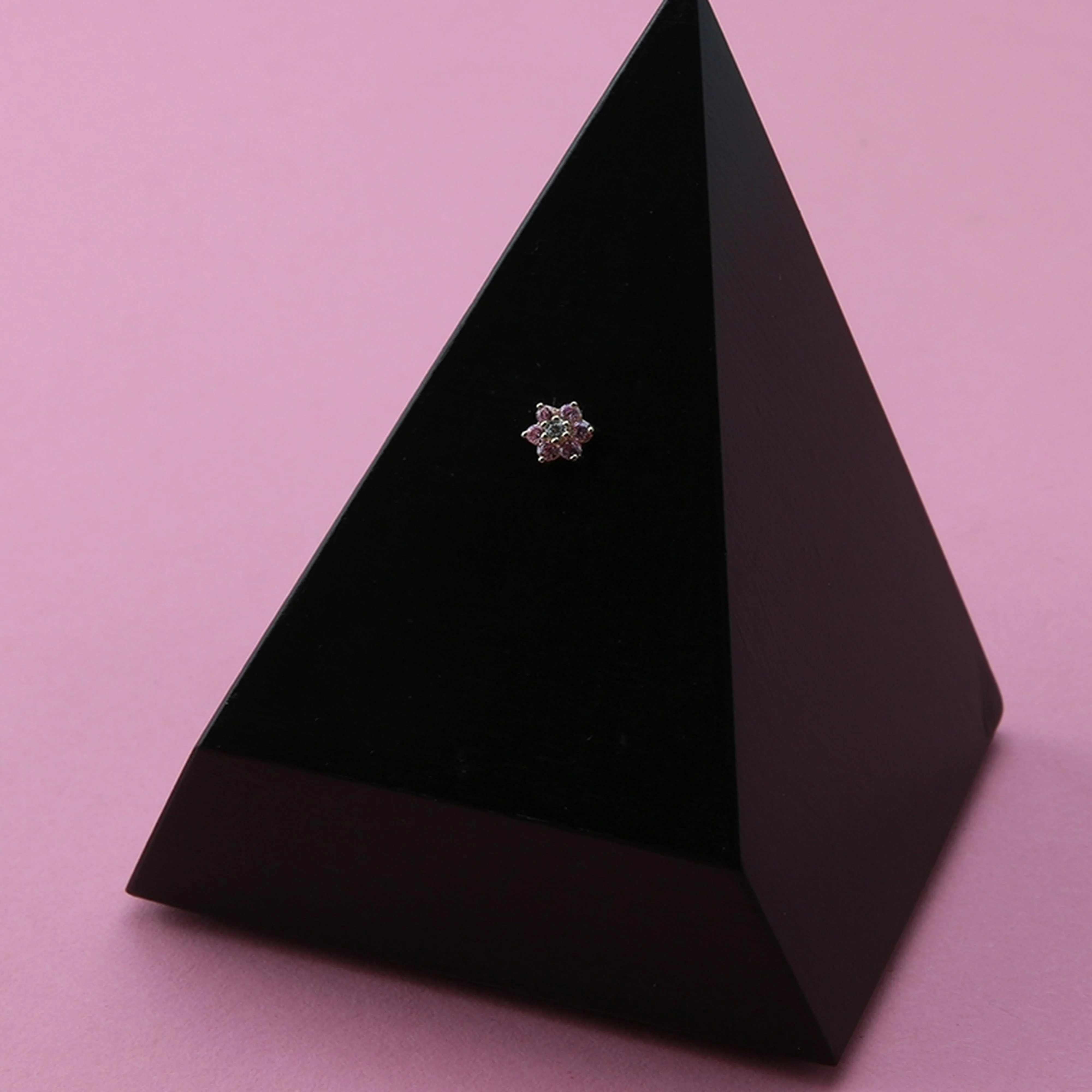 14kt Gold Pink & Clear CZ Flower Threadless Top - Image 3