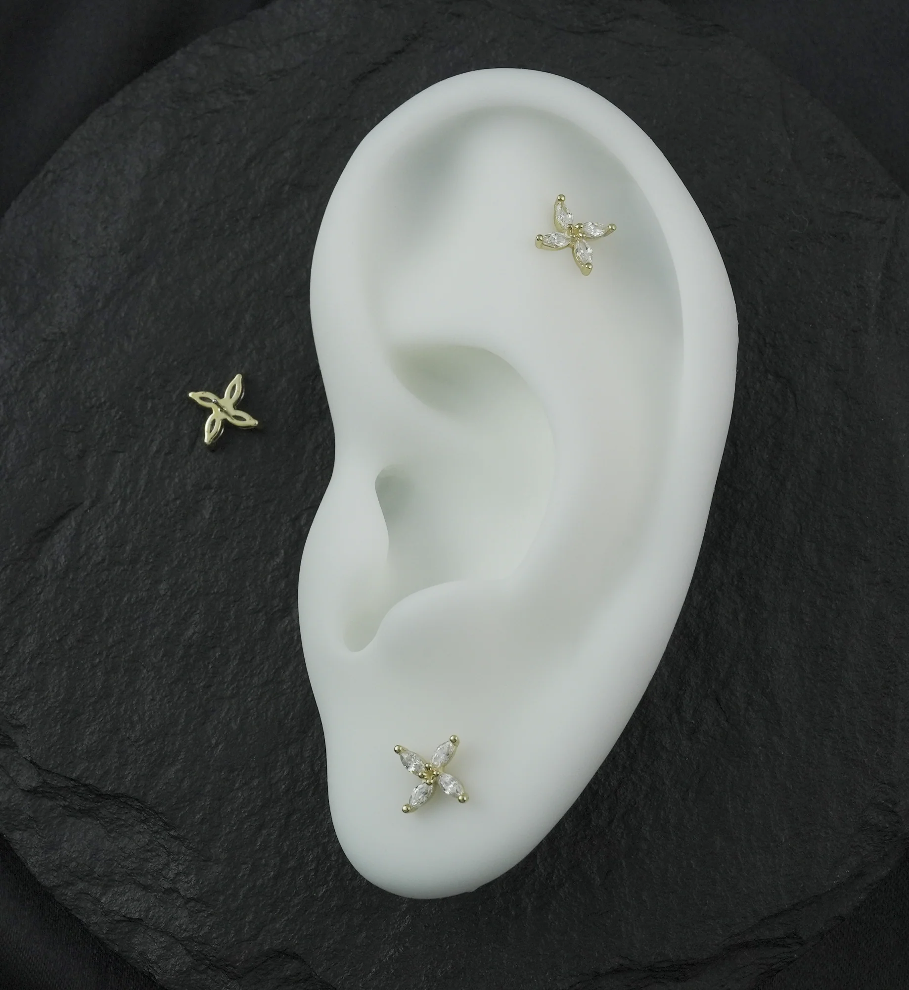 14kt Gold Pinwheel Marquise Clear CZ Threadless Top - Image 2