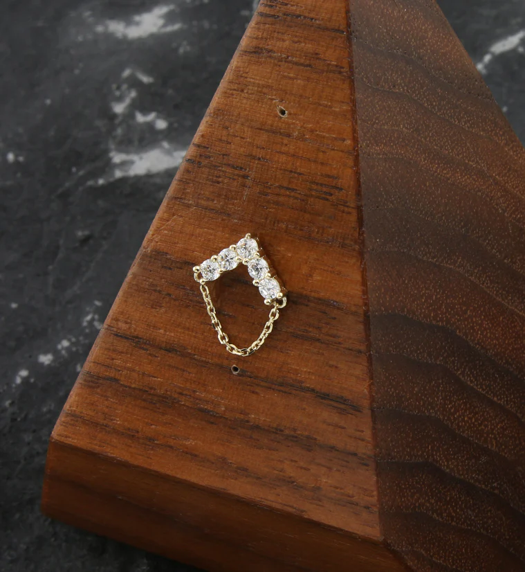 14kt Gold Point Clear CZ Dangle Chain Threadless Top - Image 2