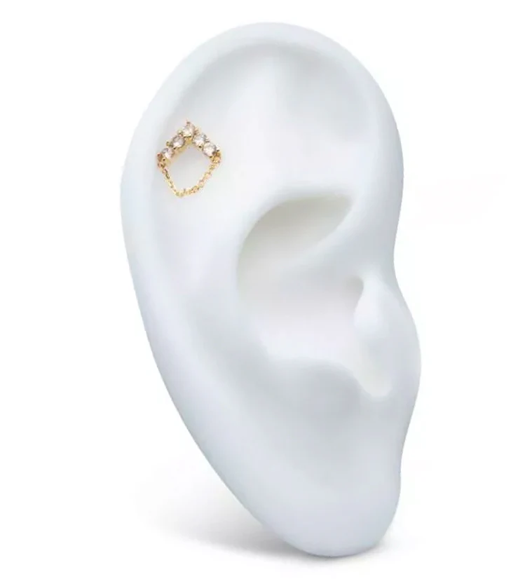 14kt Gold Point Clear CZ Dangle Chain Threadless Top - Image 3