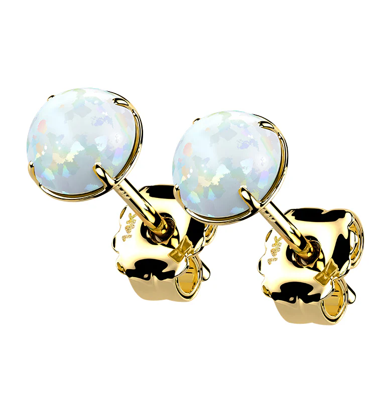 14kt Gold Prong Set White Opalite Earrings