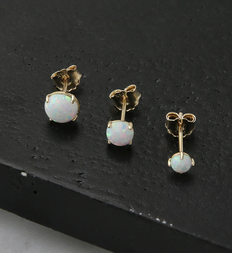 14kt Gold Prong Set White Opalite Earrings - Image 2