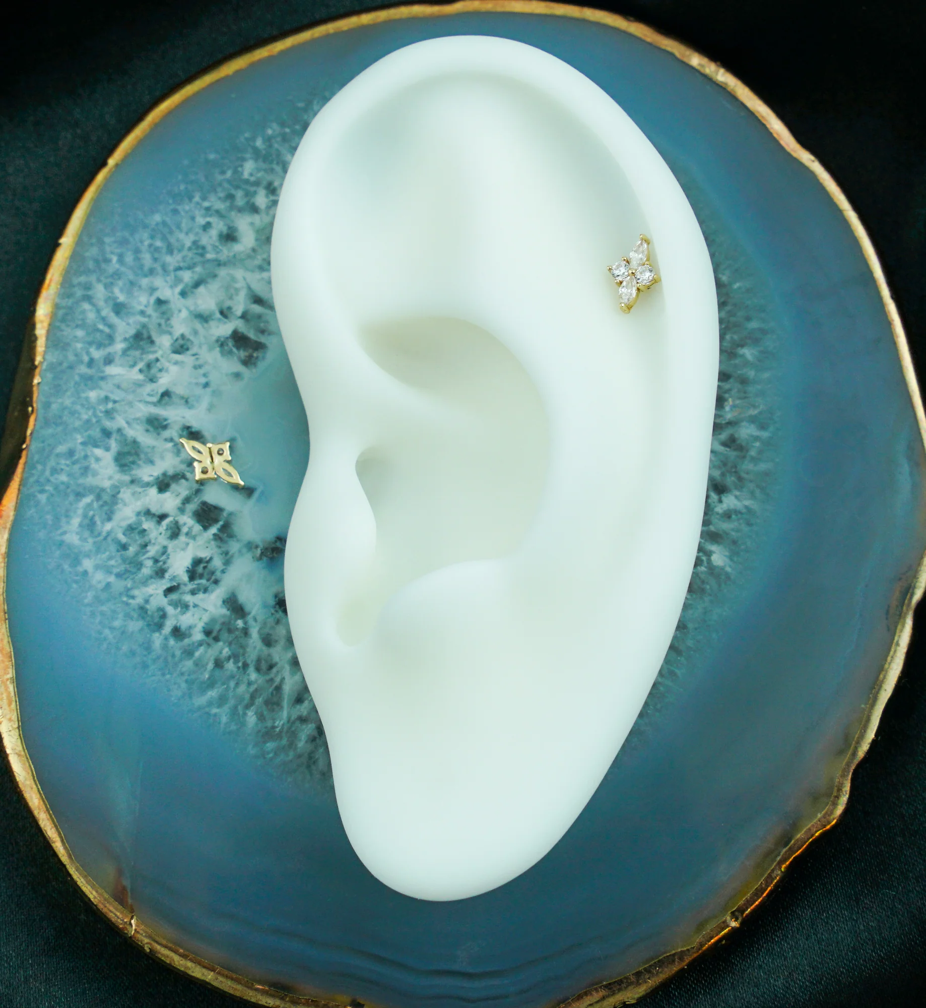 14kt Gold Quartet Rhombus Clear CZ Threadless Top - Image 2