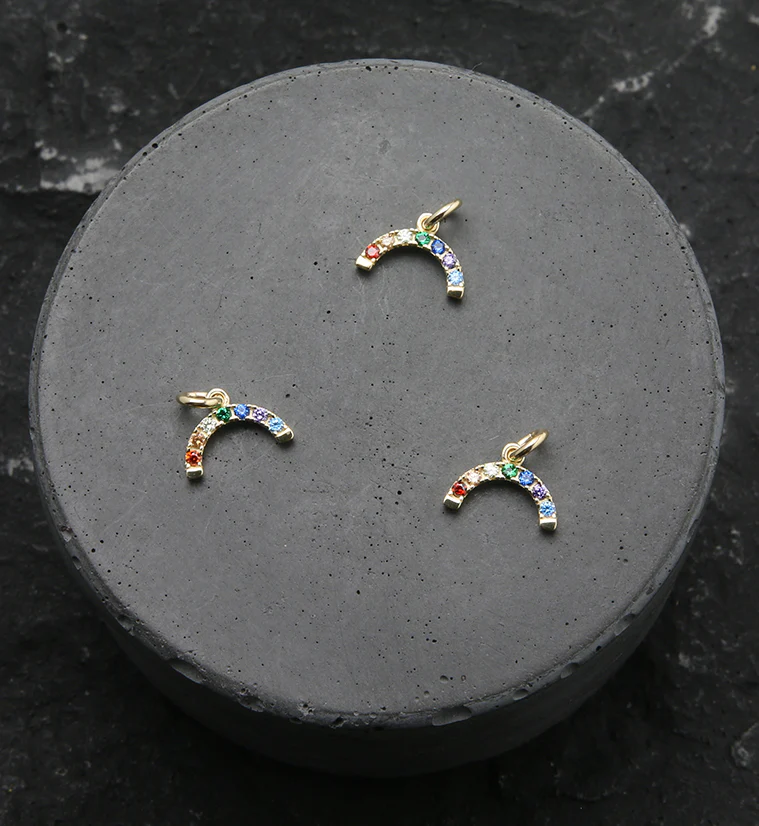 14kt Gold Rainbow Arc CZ Dangle Charm - Image 2