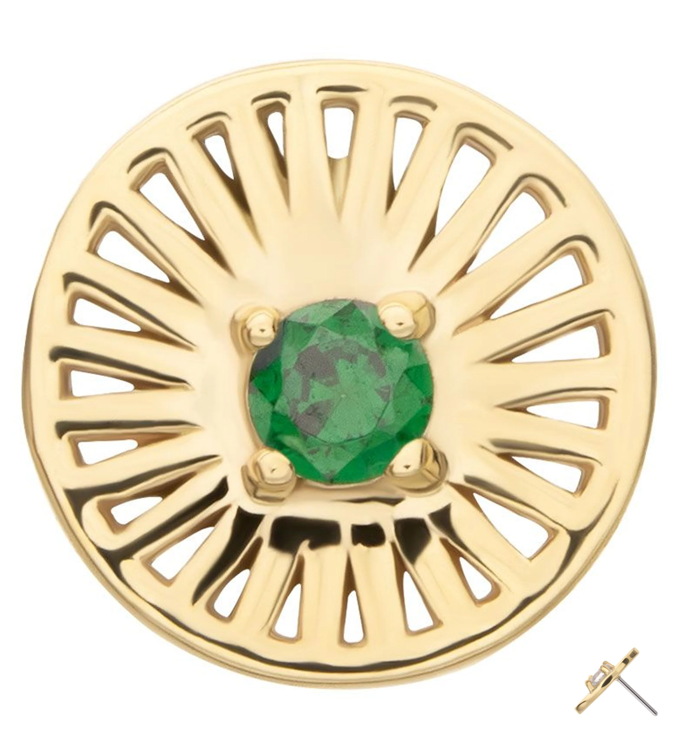 14kt Gold Empire Emerald CZ Threadless Top