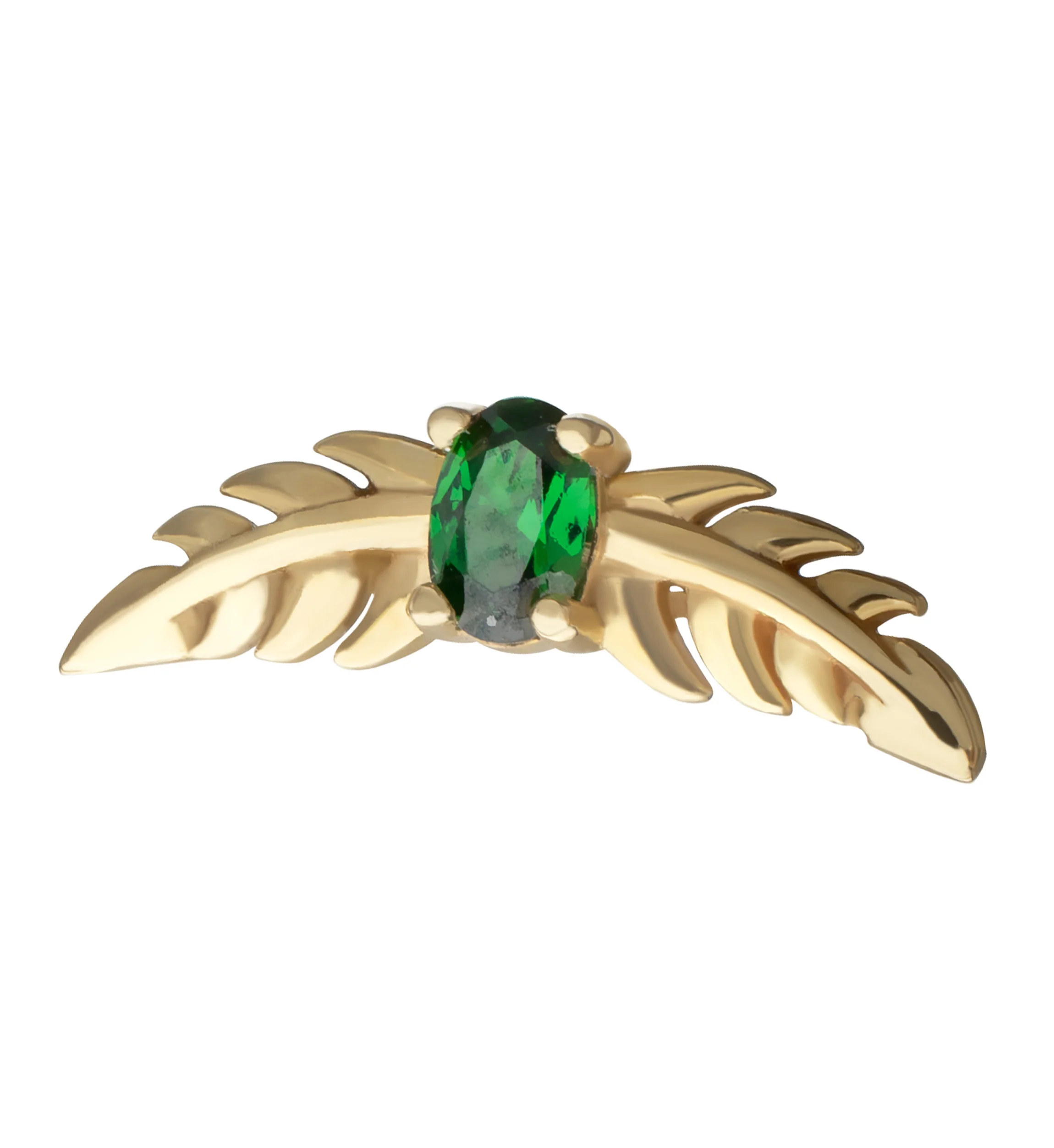 14kt Gold Royal Leaf Emerald CZ Threadless Top - Image 3