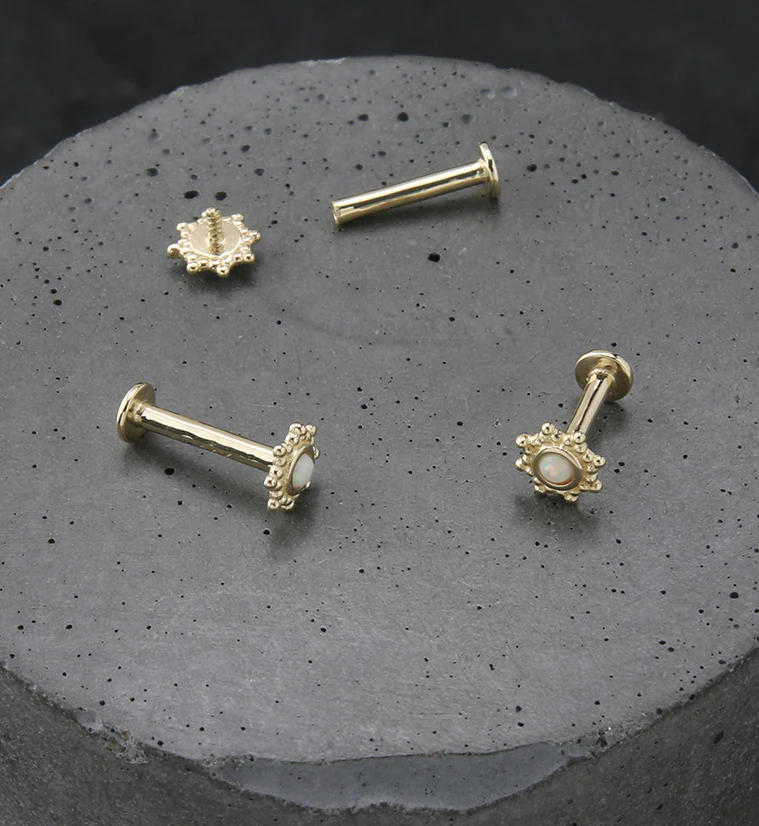 14kt Gold Solar White Opalite Internally Threaded Labret - Image 2