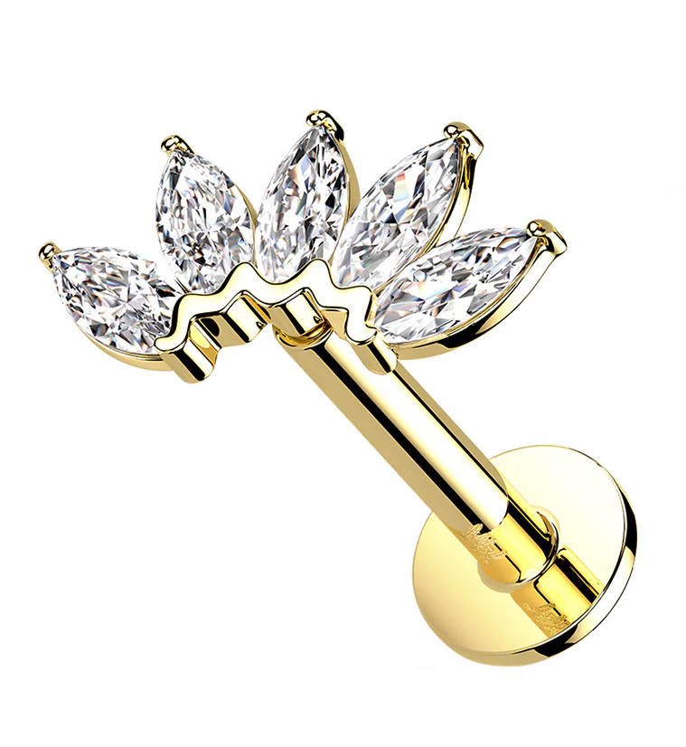 14kt Gold Lotus CZ Threadless Labret