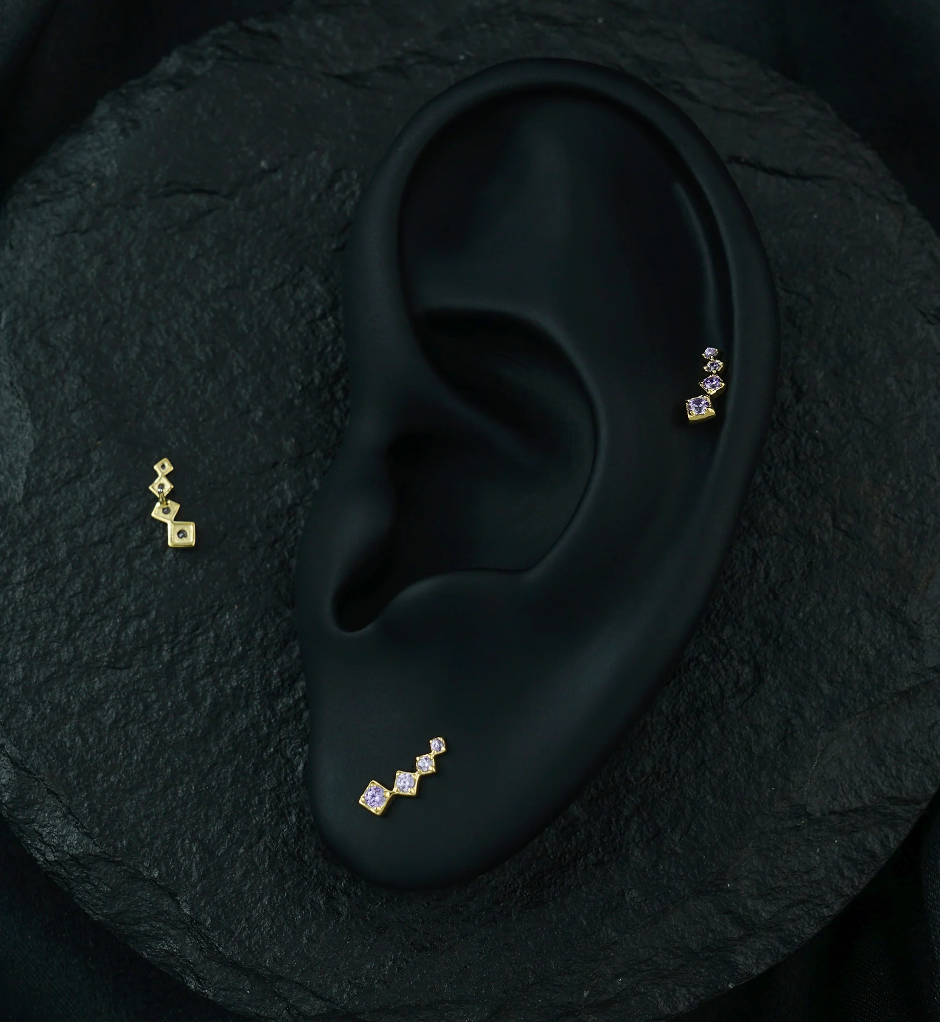 14kt Gold Square Crescendo Amethyst CZ Threadless Top - Image 2