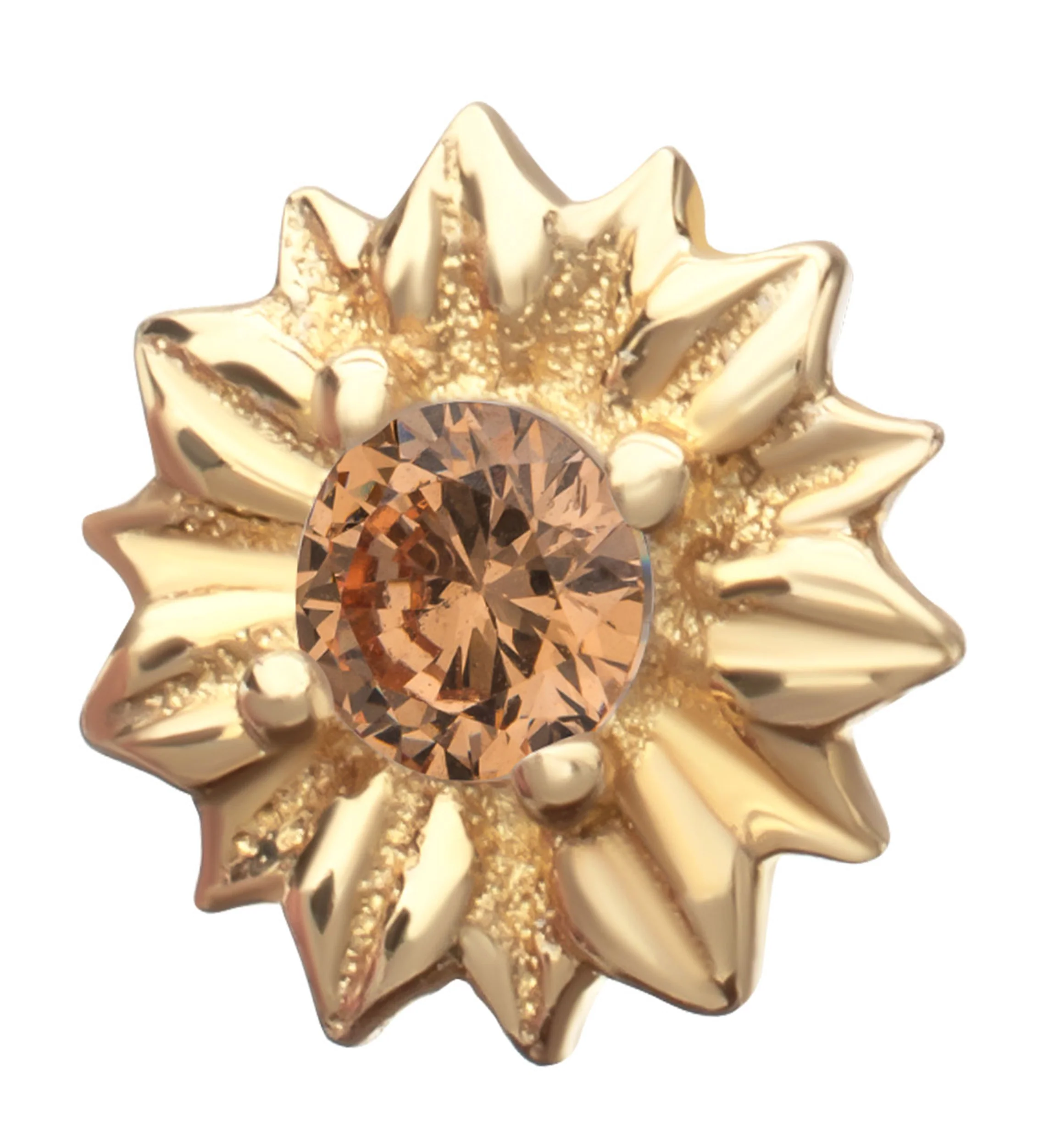 14kt Gold Sunflower Champagne CZ Threadless Top - Image 3