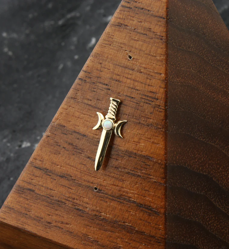 14kt Gold Sword White Opalite Threadless Top - Image 2